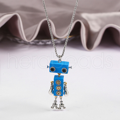 Alloy & Wood Robot Pendant Necklaces FS-WGB43E5-03-1