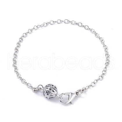 Iron Hollow Round Link Bracelet with Brass Cable Chain for Men Women KK-P082-02P-A-1