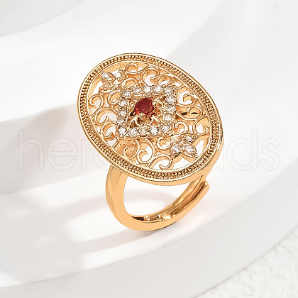 Brass Micro Pave Cubic Zirconia Hollow Geometric Adjustable Finger Rings EG4764-2-1