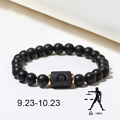 12 Constellations Theme Frosted Black Stone Round Beaded Stretch Bracelets for Women Men WG3EE4F-10-1