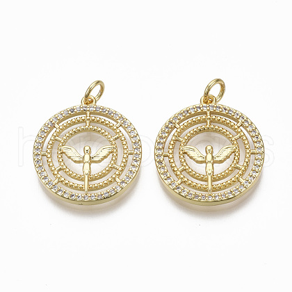 Brass Micro Pave Clear Cubic Zirconia Pendants KK-R133-041G-NF-1