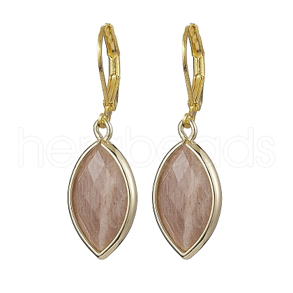 Horse Eye Natural Sunstone with Brass Hoop Earrings for Women EJEW-JE05926-1