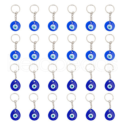 24Pcs 2 Styles Handmade Lampwork Teardrop & Flat Round with Evil Eye Keychains KEYC-DR00001-1