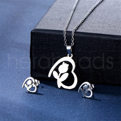 304 Stainless Steel Pendant Necklace & Stud Earring FS-WGC30A7-04-1