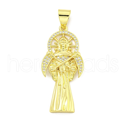 Rack Plating Brass Micro Pave Clear Cubic Zirconia Pendants KK-B091-30G-05-1