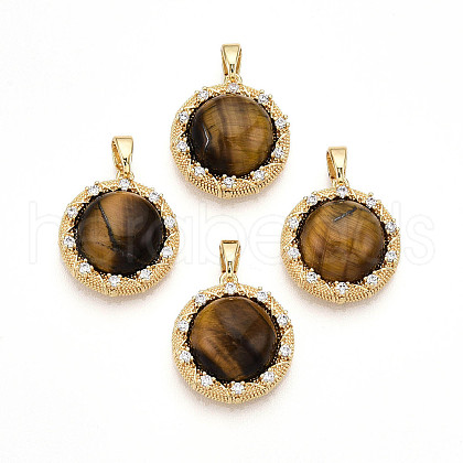Natural Tiger Eye Pendants KK-N258-11G-1