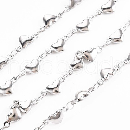 201 Stainless Steel Heart & Oval Link Chains STAS-N092-116-1