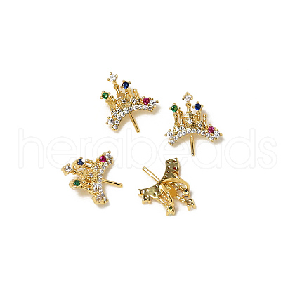 Brass Micro Pave Colorful Cubic Zirconia Crown Head Pins BAPE-PW0002-19A-01-1