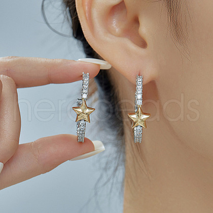 Elegant Brass Clear Cubic Zirconia Star Stud Earrings VM5173-1