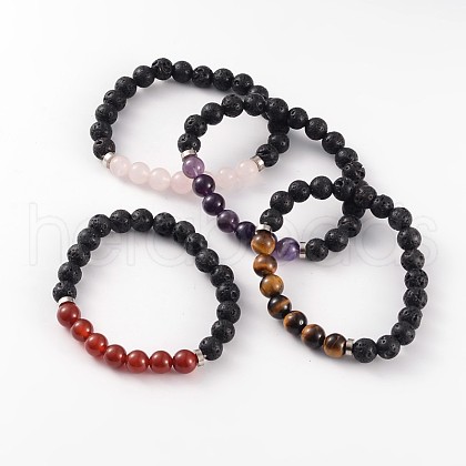 Natural Lava Rock Beaded Stretch Bracelets BJEW-JB02184-1