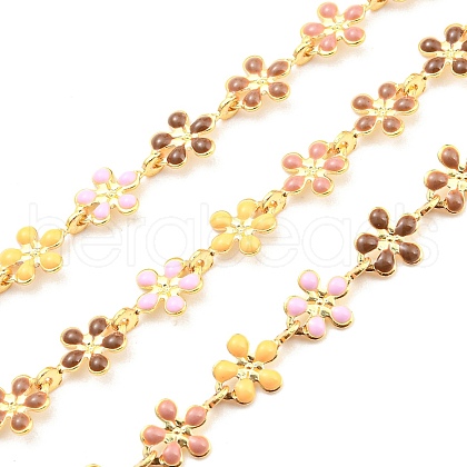 Brass with Colorful Enamel Flower Link Chains CHC-K015-02G-1