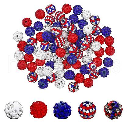 SUPERFINDINGS 80Pcs 5 Style Independence Day Theme Polymer Clay Rhinestone Round Beads RB-FH0001-07-1