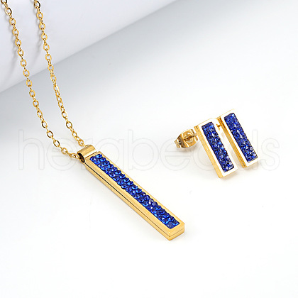 Rectangle 304 Stainless Steel Rhinestone Pendant Necklace & Stud Earring FS-WGB5AF5-02-1