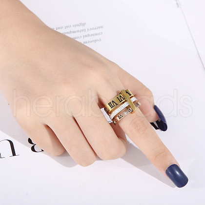 Roman Numerals 304 Stainless Steel & Crystal Rhinestone Finger Rings FS-WGD9A22-30-1