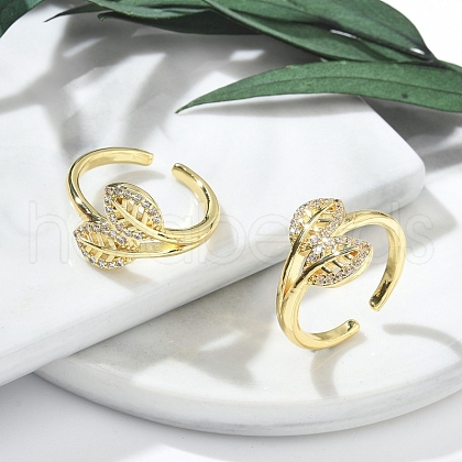 Rack Plating Brass Micro Pave Clear Cubic Zirconia Open Cuff Finger Rings for Women RJEW-M028-73G-1