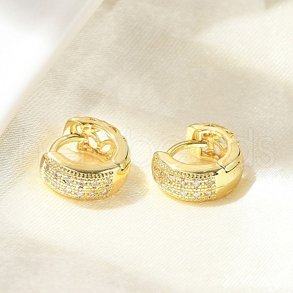 Brass Micro Pave Clear Cubic Zirconia Hoop Earrings EJEW-D311-137G-1
