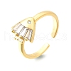 Ocean Theme Brass Micro Pave Cubic Zirconia Cuff Rings for Women RJEW-F184-17D-G-2
