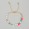 Initial Letter Natural Pearl Braided Bead Bracelet LO8834-19-1