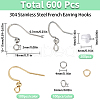 SUNNYCLUE 200Pcs 2 Color 304 Stainless Steel French Earring Hooks with Ball STAS-SC0008-46-2