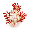 Coral Shape Alloy Brooch with Resin Pearl JEWB-O009-19-1