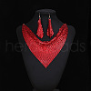 Triangle Scarves & Rhombus Sequin Alloy Pendant Necklaces & Dangle Earrings Sets FS-WG6C930-04-1