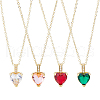 FIBLOOM 4Pcs 4 Colors Brass Micro Pave Cubic Zirconia Heart Pendant Necklaces Set NJEW-FI0001-58-1