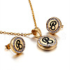 Flat Round with Letter Pattern 304 Stainless Steel Crystal Rhinestone Pendant Necklace & Stud Earring FS-WG33EDD-02-1