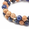 Natural Sodalite & Wood Round Beads Stretch Bracelets Set BJEW-JB07165-04-5