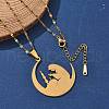 304 Stainless Steel Moon with Woman Pendant Necklaces for Ramadan & Eid Mubarak NJEW-D318-02G-3