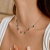 Rhodium Plated 925 Sterling Silver Pave Green Cubic Zirconia Cable Chain Horse Eye Tassel Necklaces for Women NJEW-Q342-13P-2