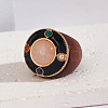 Flat Round Wood & Resin & Natural Rose Quartz Finger Rings FS-WG75D49-02-1
