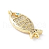 Brass Micro Pave Clear Cubic Zirconia Fish Links Connector Charms KK-K399-06G-2