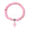 Synthetic Imperial Jasper Beads & Turquoise Cross Stretch Bracelets for Women Men BJEW-JB11382-01-2