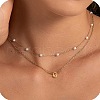 2Pcs 304 Stainless Steel & White Plastic Imitation Pearl Letter Pendant Double Layer Necklaces FS-WG86091-05-1