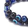 Natural Blue Tiger Eye(Dyed & Heated) & Eyeless Obsidian & Resin Evil Eye Braided Bead Bracelet BJEW-JB08840-04-4