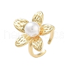 Rack Plating Flower Brass Open Cuff Rings for Women RJEW-B064-18G-01-1