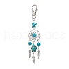Woven Net/Web with Feather Alloy & Dyed Synthetic Turquoise & Glass Seed Pendant Decorations HJEW-MZ00238-01-1
