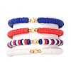 4Pcs 4 Colors Independence Day Handmade Polymer Clay Heishi Beaded Stretch Bracelets BJEW-TA00642-4