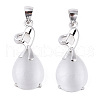 Rhodium Pleated 925 Sterling Silver Pave Cat Eye Pendants STER-T007-28P-1