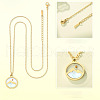 Flat Round 216 Stainless Steel Pave Natural Shell Mustard Seed Pendant Necklaces for Women WG511AE-05-4