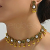 Flat Round & Flower Alloy Rhinestone Pendant Necklace & Stud Dangle Earring Sets FS-WG9BC55-02-1