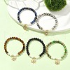 6mm Round Gemstone & Shell Pearl Beaded Stretch Bracelet Sets BJEW-JB10921-2