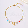 Stainless Steel & Imitation Pearl Moon Pendant Anklets for Women FL7055-4