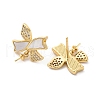 Brass Micro Pave Cubic Zirconia Shell Stud Earrings Findings KK-D363-04G-2