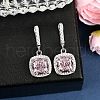 925 Sterling Silver Pave Cubic Zirconia Square Hoop Earrings EJEW-C150-01A-02-2