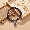 Natural Amethyst Round Beaded Stretch Bracelet with Bullet Charms BJEW-JB09018-04-2