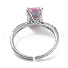 Mother's Day Rings Rectangle Rack Plating Brass Micro Pave Cubic Zirconia Solitaire Ring RJEW-Z059-10P-01-3