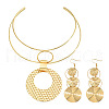 Ring with Flat Round Alloy Pendant Bib Choker & Dangle Earrings Sets FS-WG0F30A-01-5
