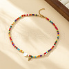 Heart Natural Shell & Colorful Glass Seed Round Beaded Necklaces FS-WGE10D5-06-1