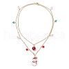 Christmat Bell & Snowman Alloy Red Enamel Pendant Necklaces NJEW-JN05115-4